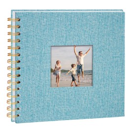 Vienrose DIY Photo Album 20.5 x 20.5 cm, DIY Scrapbook Spiral Album with 40 White Pages, Linen Photo Album for Pasting for Families, Baby, Wedding, Anniversary, Birthday, Light Blue