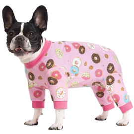 BT Bear Small Dog Clothes, Soft Cotton Puppy Pajamas PJS, Cute Dog Sleeping Clothes, Four Legs Apparel For Cats & Puppy, Pink Doughnut XL
