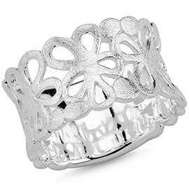 Vinani Design Ring Flower Pattern Solid Brushed 925 Sterling Silver Flower Motif 2RFL, Sterling Silver