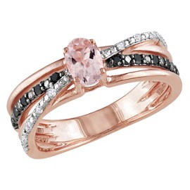 1/2 Carat (ctw) Morganite Ring with Black & White Diamonds in Rose Plated Sterling Silver