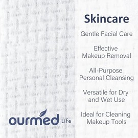 ourmed life Toallas de Limpieza Facial, 100 Unidades de Paños de Lavado Facial Biodegradables Desechables para Pieles Sensibles, Pañuelos Faciales Sin Pelusa para Limpieza, Cuidado de La Piel Y Desmaq