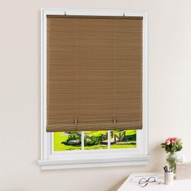 PowerSellerUSA Light Filtering Cordless Rollup Window Blinds, 72L x 36W Inches Oval Veranda Vinyl Roller Privacy Blind, Indoors-Outdoors Mount Simply Pull-Up from The Bottom Handrail, Woodtone