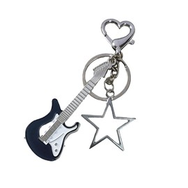 JINZHOUFZ Punk Music Bass Electric Guitar Keychain, Guitar Love Heart Star Key Teens Girls Music Lovers (black)