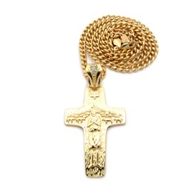 Fashion 21 Catholic Pope Francis Cross Pendant 24" Box, Cuban, Rope Chain Necklace (Gold/Cuban Chain)