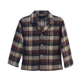 Gioberti Big Boys Yarn-Dye Brushed 2 Piece Flannel Lounge & Pajama Set with Elastic Waist Pants, Brown/Khaki, Size 8