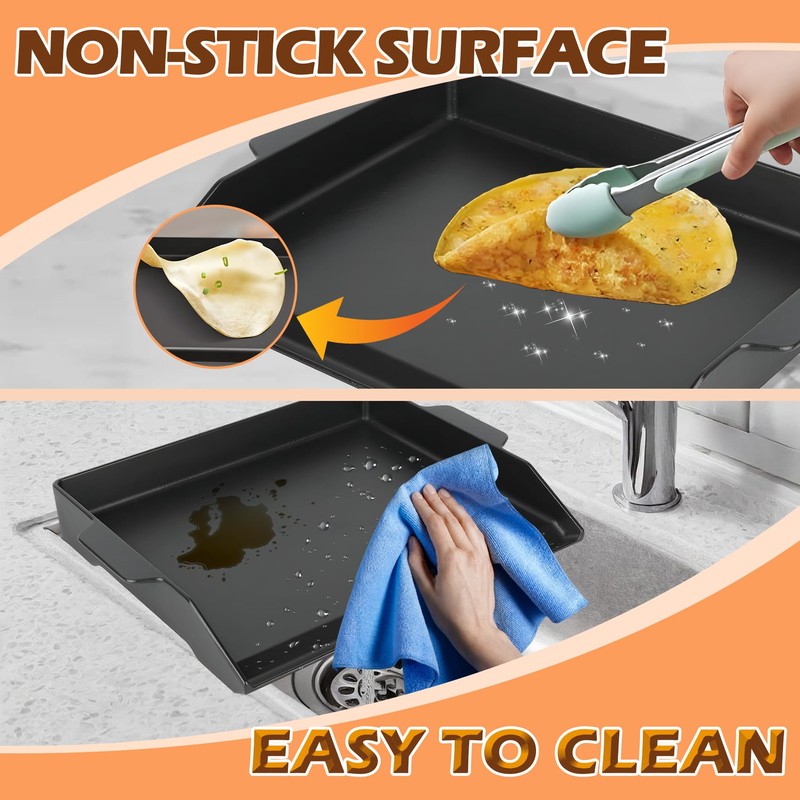 MOASKER Universal Cast Iron Griddle 18.6" x 14", Pre-Seasoned Nonstick