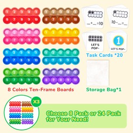 Joycat Ten-Frame Math Learning Tools for Elementary-24 Ten Frames and 20 Task Cards Math Counting Game for Preschool Kindergarten Classroom Learning Activities Kids Ages 3-5