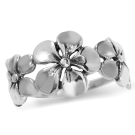 Silvershake 11MM Antique Finishing or Yellow Gold Plated 925 Sterling Silver 3 Plumeria Flowers Casual Ring Jewelry for Women, 6, Sterling Silver Rhodium/White Gold & Antique Finishing, sterling