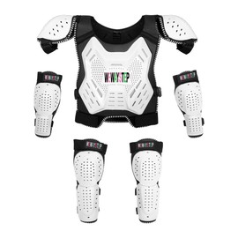 Kids Dirt Bike Gear- Motorcycle Protective Gear Chest Protector Youth Motocross Gear Body Armor Vest Knee Guards and Elbow Full Body Protection Suit (White)