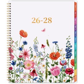 2026-2028 Monthly Planner- 3 Year Planner 2026-2028, Jan. 2026 - Dec. 2028, 3 Year Calendar 2026-2027-2028 monthly planner, 9" x 11", 36 Month Calendar with Colourful Tabs + Back Pocket - Flowers
