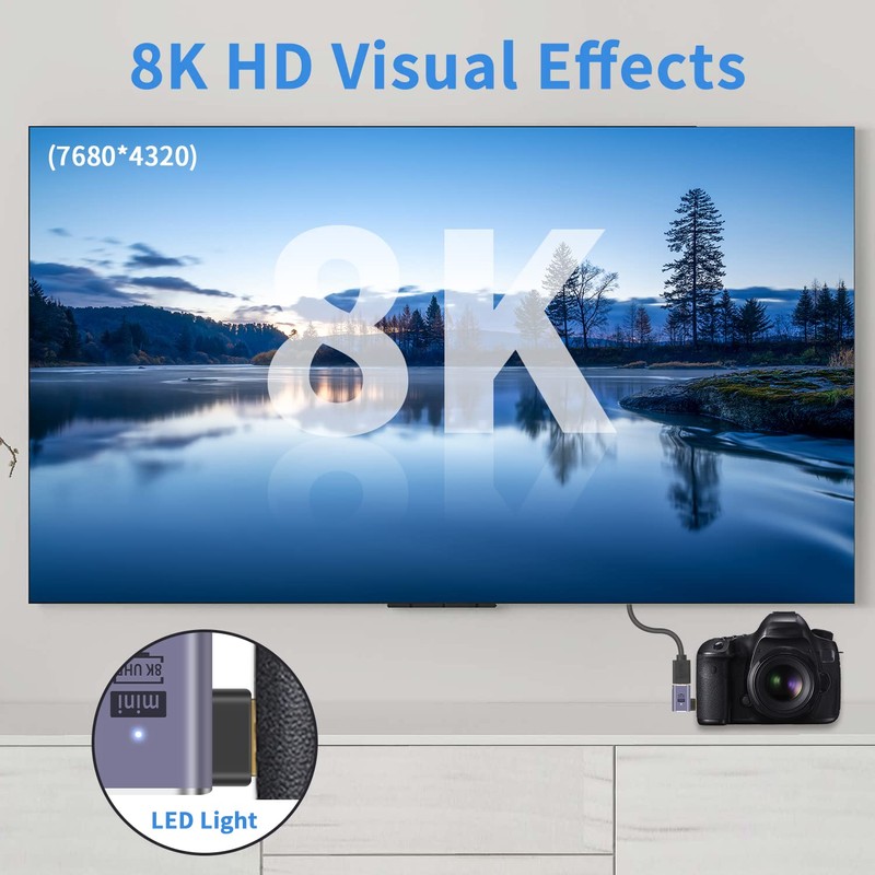 Duttek 8K Right Angled HDMI to Mini HDMI Adapter, 48Gbps