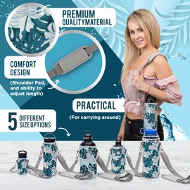 Made Easy Kit Water Bottle Carrier Insulated Neoprene - Adjustable Padded Shoulder Strap - Sling Pouch for Glass Bottle, Stainless Steel Tumbler - 5 Sizes (Light Orange Fantasy, Medium)