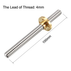 TA-VIGOR T8 Threaded Rod Lead Screws, 100mm Length 8mm Dia 4 Lead Stainless Steel Lead Screw Rod with Copper Nut Trapezoidal Thread for 3D Printer Z Axis
