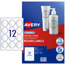 Avery A4 Crystal Clear Round Labels - Product Stickers - Small Business Supplies - Clear, 60mm, 120 Labels/10 Sheets (980022/ L7114)
