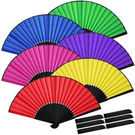 Chunful 6 Pieces Classic Folding Hand Fans Silk Bamboo Handheld Chinese Foldable Fans for Women Dancing Wedding Performance Party Favor Home Decorations Festival Gifts(Multicolor)
