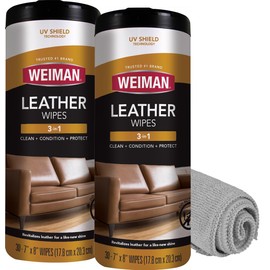 Weiman Leather Cleaner Wipes - Clean Condition UV Protection Help Prevent Cracking or Fading of Furniture, Car Interior, Couch, and Shoes, 2 Pack with Microfiber Cloth