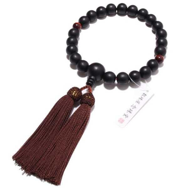 Nenjudo < Japanese Prayer Beads > Ebony, Red Tiger Eye Stone, Pure Silk Bassel, with Prayer Bag Included, Handmade, For Men, Can Be Used in All Sect Buddhisms, Made in Japan (A Long-established Prayer Bead Manufacturer for over 80 Years)