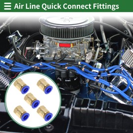 HOPESPANNER Push to Connect Air Fittings 3/8" Female Thread Air Line Quick Connector Plastic Metal 1/8"BSPT 5 Pcs Blue Gold Tone