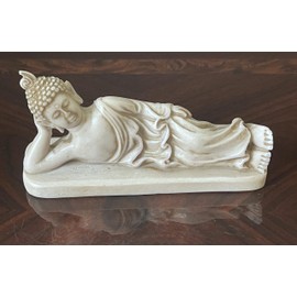 Land of Simple Treasures Reclining Buddha Statue - Sleeping Nirvana Meditation Sculpture - Thai Buddhist Figurine - Feng Shui Home Decor - Small Resin 5.5 Inches (Cream White)