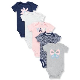 Carter's Baby Girls 5-Pack Original Short Sleeve Bodysuits (Gray Butterfly) (Newborn)