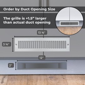 Fits 2x12 Duct Opening | Toe Kick Vent Cover by Handua | Cabinet Toe Kick Space Register Grille | HVAC Toe Space Vent Cover | Outer Dimensions: 3 3/8" X 13 3/8" | Gray