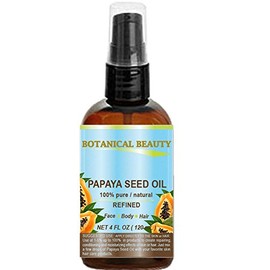 PAPAYA SEED OIL. 100% Pure / Natural / Undiluted /Refined Cold Pressed Carrier oil. 4 Fl.oz.- 120 ml. For Skin, Hair and Lip Care. "One of the richest natural sources of vitamin A & C and a remarkable stable source of omega 6 & 9 and natural fruit enzyme