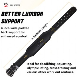 AQF Cow Hide Leather Belt 4" Weight Lifting Back Support Training Support Fitness Exercise Bodybuilding (Large)