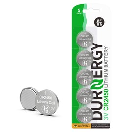 DURNERGY 5 Pack CR2450 3V Lithium Coin Cell Battery, 2450, ECR2450, KCR2450, BR2450, DL2450, LM2450, KT-CR2450, CR2450BP, GPCR2450