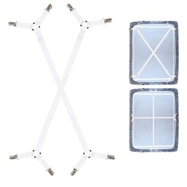 Consss Bed Sheet Straps, Adjustable Durable Bed Sheet Holder Straps with Metal Clips, Elastic Sheet Holders Keep Sheets Firm & Tight 2PCS White