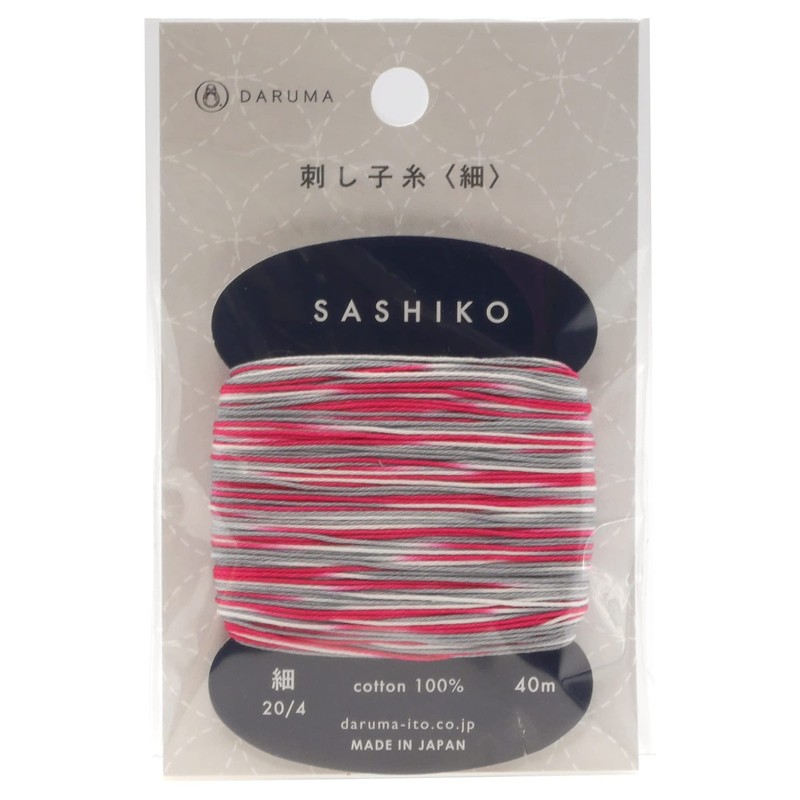 DARUMA 01-2400 Sashiko Yarn, Fine, 3-Color Kasuri, Card Spool, Approx.