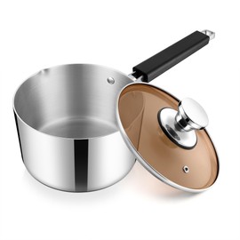 E-far 3 Quart Sauce Pan with Lid, Stainless Steel Tri-Ply All Clad Small Cooking Pot with Pour Spout, Multipurpose Induction Saucepan & Stay-Cool Handle, Compatible with All Cooktops, Dishwasher Safe