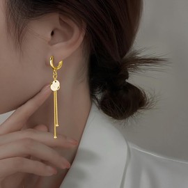 SLUYNZ 925 Sterling Silver Disc Dangle Earrings Hoop for Women Coin Hoop Earrings Tassel (B-Gold Plated)