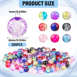 Pack of 200 Gemstone Beads, 8 mm Gemstones for Threading, 10 Colours Stone Beads for Bracelets, Round Gemstone Beads for Necklaces, Earrings, Crafts