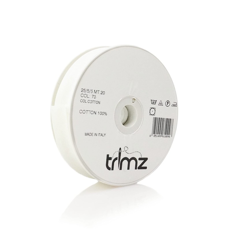 Inastri 25/5/5 mm Cotton Bias Binding, Bridal White