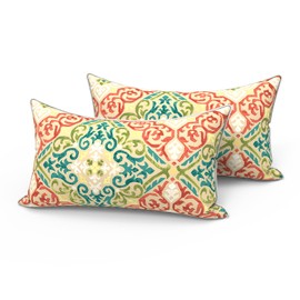 LVTXIII Set of 2 Outdoor Lumbar Pillows for Patio Furniture with White Piping, 12"x20" Fade Resistant Patio Lumbar Pillows with Inserts for Home Coach Sofa Use, Geometric Orange