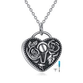 TOUPOP Rose Urn Necklace for Ashes for Women/Men Lock Shaped Cremation Jewelry for Ashes Pendant Necklace Sterling Silver Heart Memorial Keepsake Necklace for Ashes Funnel Filler
