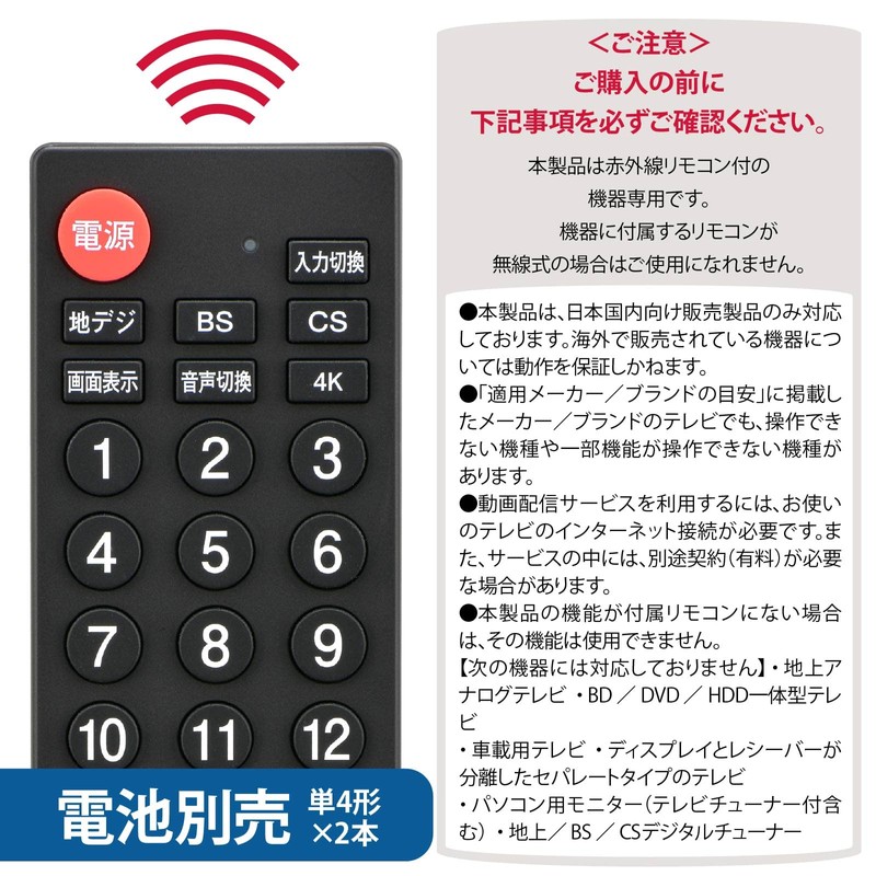 Ohm Electric AudioComm AV-R580N-K 03-5922 Simple TV Remote Control, Compatible