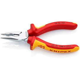 Knipex Needle-Nose Combination Pliers chrome-plated, insulated with multi-component grips, VDE-tested 145 mm (self-service card/blister) 08 26 145 SB