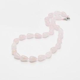 Treasurebay Handmade Teardrop Shaped Gemstone Necklace for Women and Girl Length 48cm (Rose quartz)