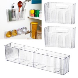 Baderke 3 Pcs Storage Organizer Bins Plastic Wall Mounted Organizer Basket Cabinet Door Organizer Hanging Basket Bins for Pantry Wall Kitchen Bathroom Organizing
