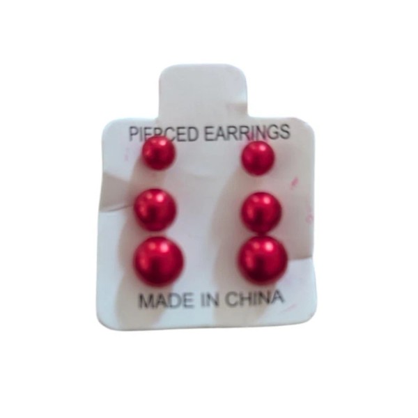Unbranded 3 Pairs Of Red Round Earrings, New