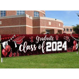 Class of 2024 Banner Decoration-Graduation Party Supplies,Red Large Congrats Grade Yard Sign Banner for 2024 Graduation Party Decoration