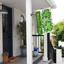CROWNED BEAUTY CROWNED BEAUTY St Patricks Day House Flag 28x40 Inch Double Sided Large Burlap Holiday Clovers Flag for Outside Yard Welcome CF1292-40