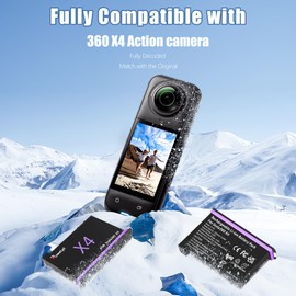 PoweLyt 360 X4 Battery Charger Kit 2-Pack 2500mAh Rechargeable X4 Battery and Dual Channel Battery Charger with Battery Case Can Store Misro SD Card Fully Compatible with Insta360 X4 Action Camera