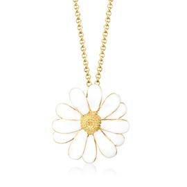 Ross-Simons Italian White Enamel Daisy Necklace in 18kt Gold Over Sterling. 18 inches