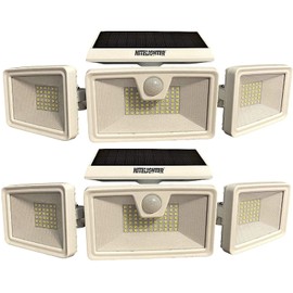 Nitelighter Outdoor Solar Powered Flood Lights with Motion Sensor, LED Security Spotlights, 3 Adjustable Heads, 270°Angle, IP65 Waterproof, 3-Mode Outside Wireless Floodlights, White, Large, 2 Pack