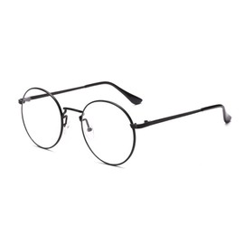 Outray Men/Women Retro Round Metal Frame With Non-Prescription Clear Lens Black