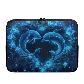 Glorowreny Dolphin Laptop Sleeve 15 Inch Womens Novelty Love Heart Design Laptop Case Protector Anti-Scratch Protective Computer Cover Bags with Double Zipper
