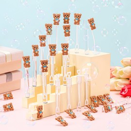 Realspring 24 Pcs Bear Bubble Wands Bulk Mini Bubble Wands for Baby Shower Girls Baptism Bear Theme Party Supplies Summer Birthday Gift Toys Classroom Prizes (Blue)