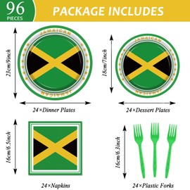 Wiooffen 96 PCS Jamaica Flag Party Supplies Paper Plates Napkins Jamaica Birthday Decorations Favors for Jamaican Serves 24